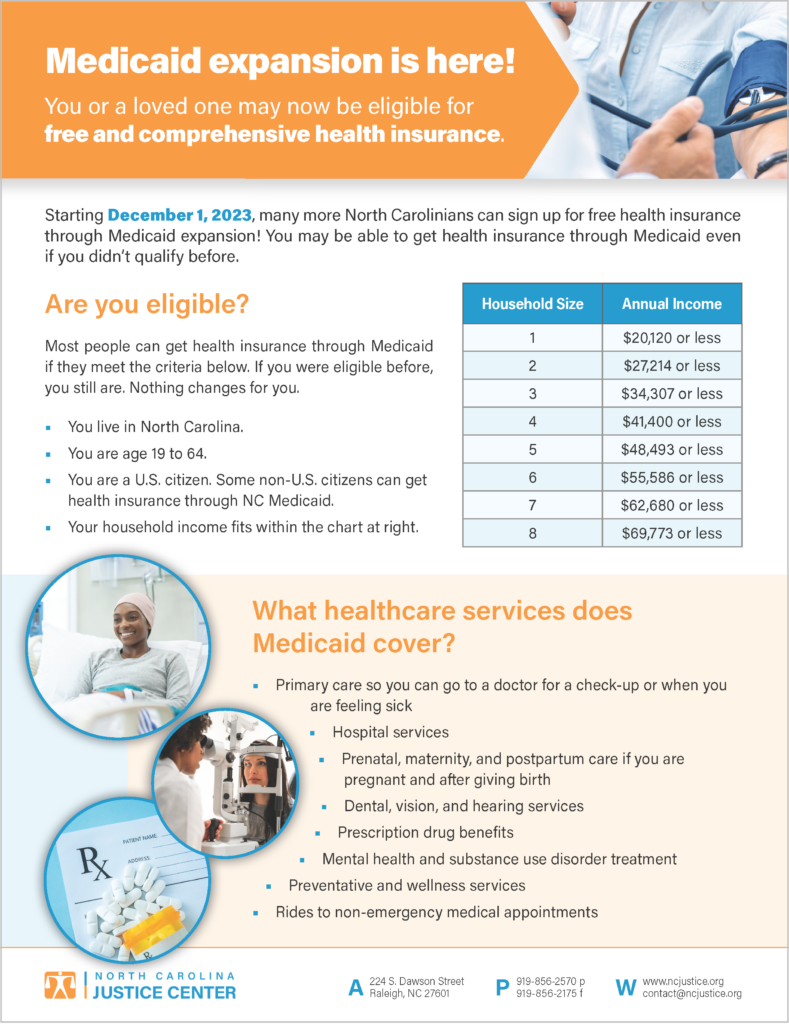 Fact Sheet: Medicaid Expansion Is Here! – North Carolina Justice Center