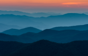 Silhouette of Blue Ridge Mountains at dusk